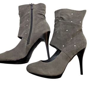 Bolaro 10 Women's Ankle Boots Gray Cut Out 4 Inch Heel Open Foot Shoes
